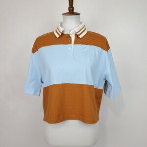 Wild Fable Cropped Polo Top Short Sleeve Color Block Academia Preppy NEW Size S